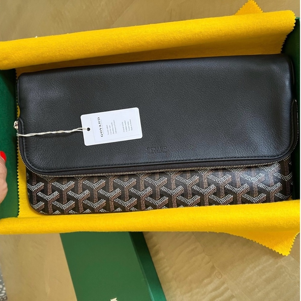 2024 Goyard Saint- Marie MM clutch in black leather/ Goyardine NIB